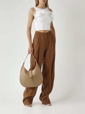 2. Pantalón de mujer de mezcla de lino elástico. Tabaco