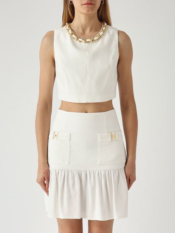1. Top de mujer en mezcla de lino elástico. Marfil Elisabetta Franchi to06062e2