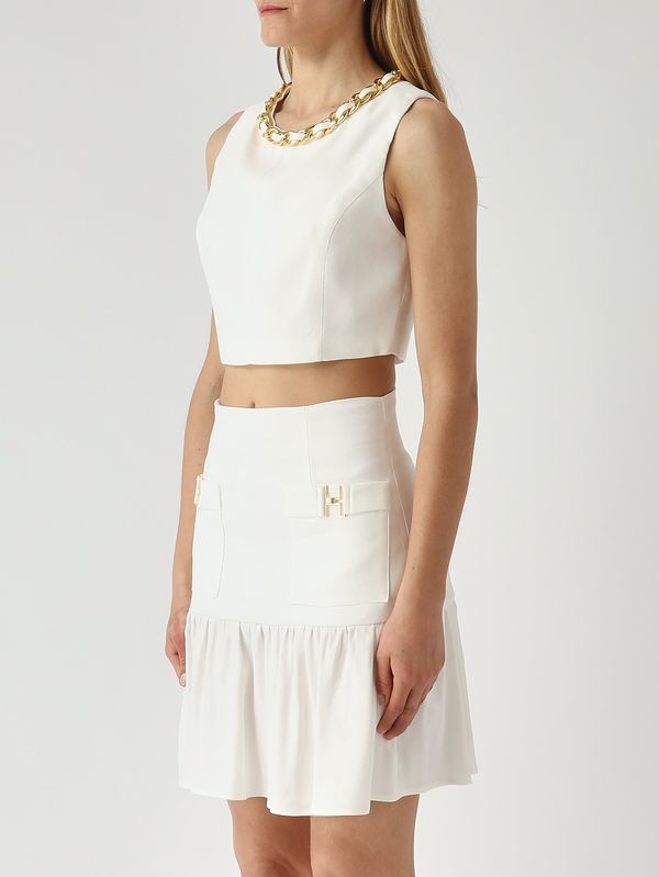 3. Top de mujer en mezcla de lino elástico. Marfil Elisabetta Franchi to06062e2