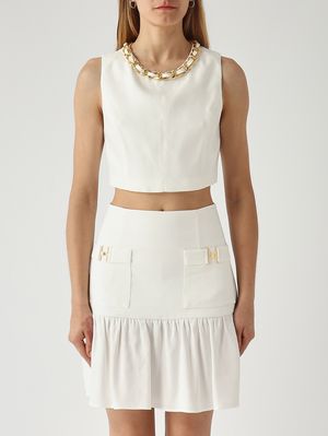 1. Top de mujer en mezcla de lino elástico. Marfil