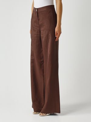 3. Pantalon femme Eufemia en lin mélangé Cacao