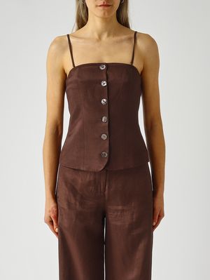 1. Fiona Damen-Top aus Leinenmischung Kakao