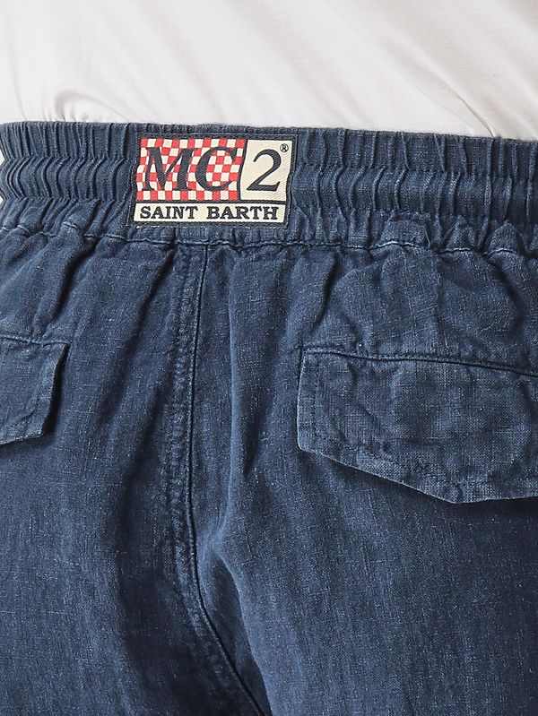 5. Men's Calais linen trousers Navy blue MC2 Saint Barth caa0001