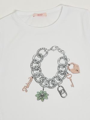 3. T-Shirt für Mädchen aus Stretch-Baumwolle Weiß-Grau