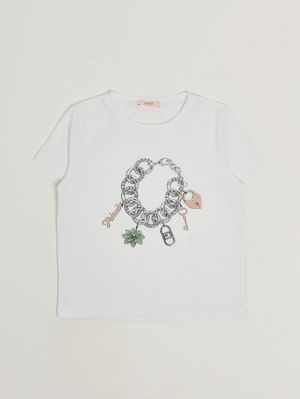 1. T-Shirt für Mädchen aus Stretch-Baumwolle Weiß-Grau