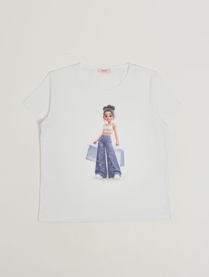 1. Camiseta de niña de algodón elástico Blanco