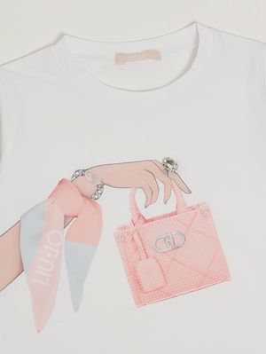 3. Camiseta de niña de algodón elástico Blanco y rosa