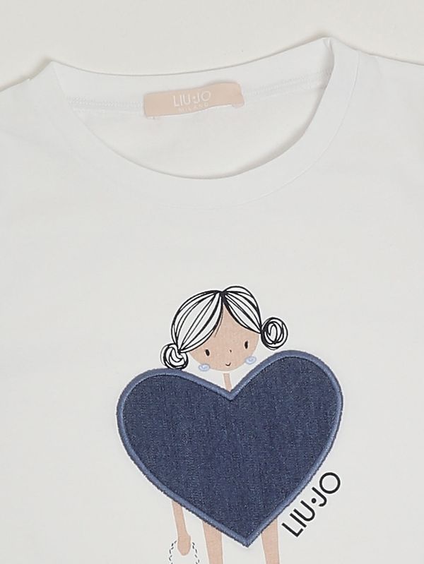 3. Camiseta de niña de algodón elástico Blanco-Denim Liu Jo ka6118js003