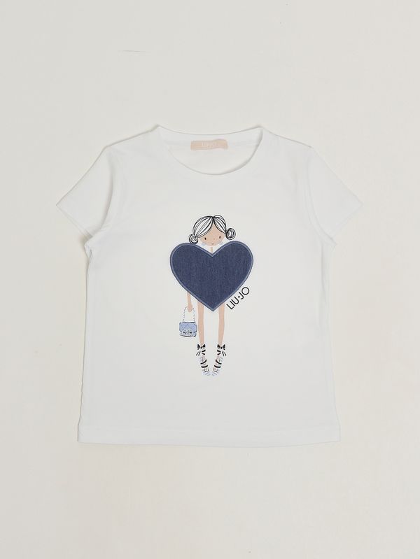 1. Camiseta de niña de algodón elástico Blanco-Denim Liu Jo ka6118js003