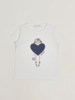 1. T-shirt bambina in cotone stretch Bianco-Denim
