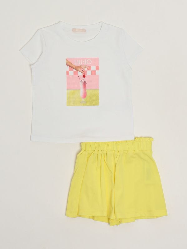 Ensemble pour fille en coton stretch Jaune-Blanc Liu Jo