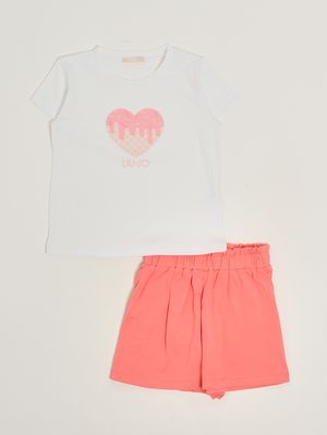 1. Ensemble pour fille en coton stretch Corail blanc