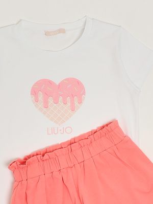3. Ensemble pour fille en coton stretch Corail blanc