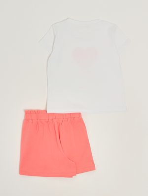 2. Ensemble pour fille en coton stretch Corail blanc