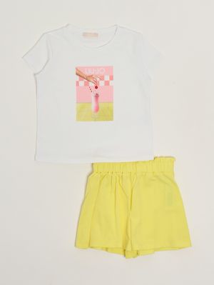 1. Ensemble pour fille en coton stretch Jaune-Blanc