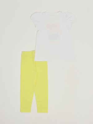 2. Ensemble pour fille en coton stretch Blanc-jaune