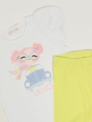 3. Ensemble pour fille en coton stretch Blanc-jaune