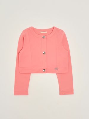1. Mädchenjacke aus Stretch-Baumwoll-Sweatshirtstoff Koralle