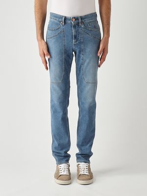 1. Herrenjeans John aus Stretch-Baumwolle Mittelblau