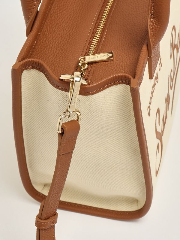 4. Bolso de mujer Vanity Medium de lona de algodón y piel Lona y piel granulada 1019 con relieve MC2 Saint Barth vanmd001