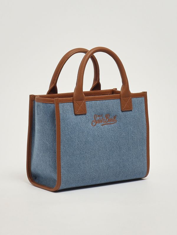 2. Bolso de mujer Vanity Medium de lona de algodón y piel Piel granulada Denim 19 con relieve MC2 Saint Barth vanmd001