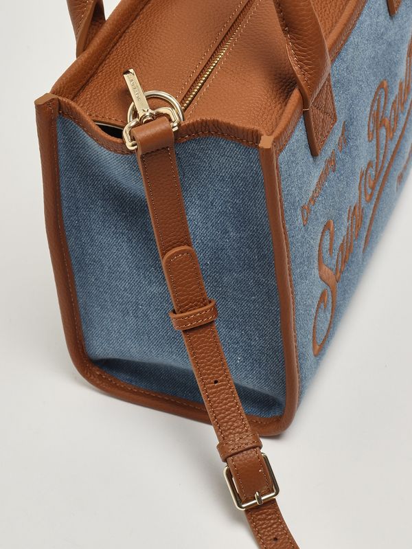 5. Bolso de mujer Vanity Medium de lona de algodón y piel Piel granulada Denim 19 con relieve MC2 Saint Barth vanmd001