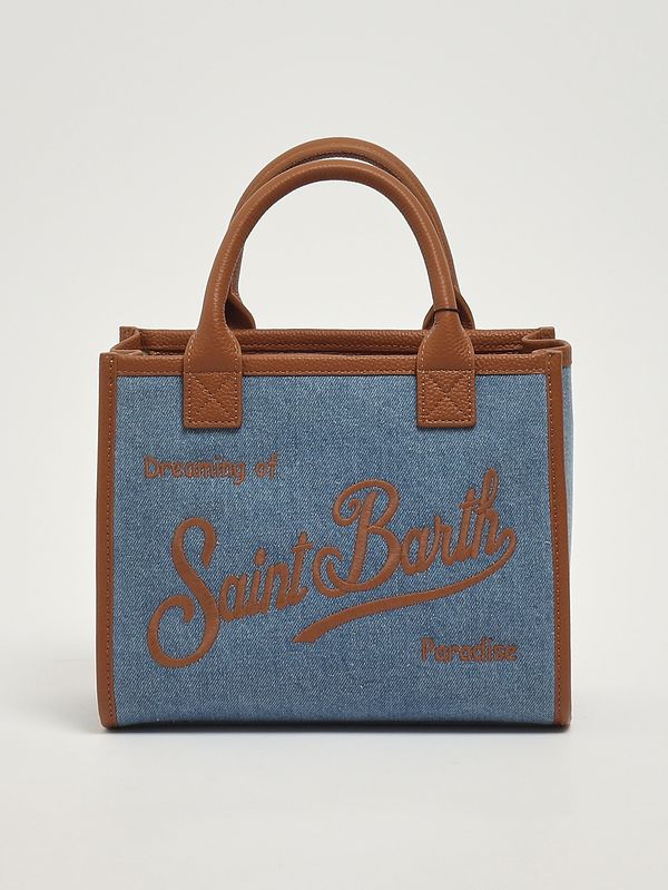 1. Bolso de mujer Vanity Medium de lona de algodón y piel Piel granulada Denim 19 con relieve MC2 Saint Barth vanmd001