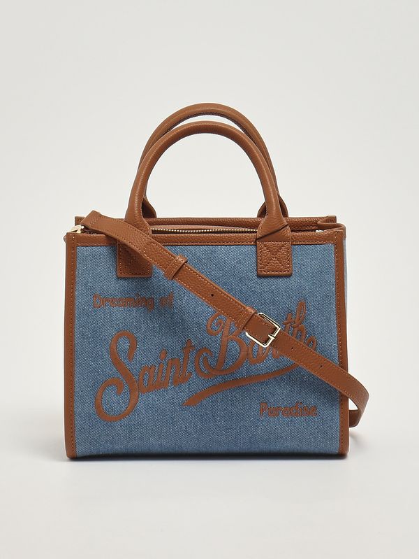 3. Bolso de mujer Vanity Medium de lona de algodón y piel Piel granulada Denim 19 con relieve MC2 Saint Barth vanmd001