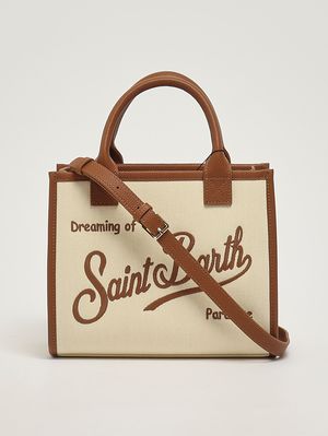 2. Bolso de mujer Vanity Medium de lona de algodón y piel Lona y piel granulada 1019 con relieve