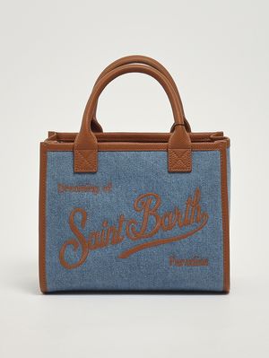 1. Bolso de mujer Vanity Medium de lona de algodón y piel Piel granulada Denim 19 con relieve