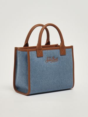 2. Bolso de mujer Vanity Medium de lona de algodón y piel Piel granulada Denim 19 con relieve