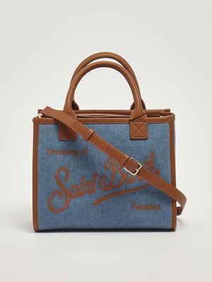 3. Bolso de mujer Vanity Medium de lona de algodón y piel Piel granulada Denim 19 con relieve