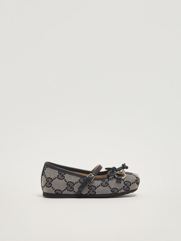 Ballerinas für Mädchen aus Nappaleder und Canvas Beige-Blau Gucci