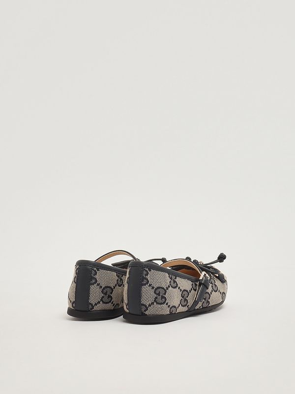 3. Ballerines pour enfant en cuir velouté et toile. Beige-Bleu Gucci 856589hwk20