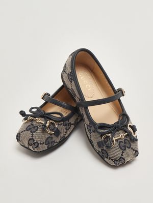 5. Ballerines pour enfant en cuir velouté et toile. Beige-Bleu