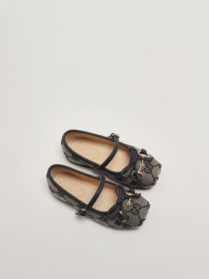 2. Ballerines pour enfant en cuir velouté et toile. Beige-Bleu