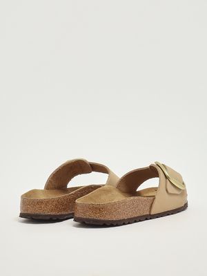 3. Damen-Sandale Madrid Big Buckle aus Nubukleder Hellbeige