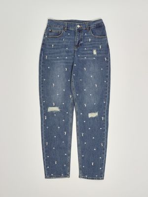 1. Vaqueros para niña en denim de algodón elástico Denim medio