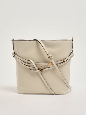 5. Damentasche Bucket Belt Classic aus Leder Creme