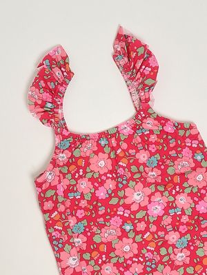 3. Badeanzug für Mädchen aus technischem Stretchmaterial Liberty Fuchsia