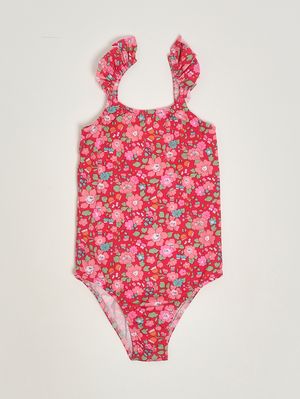 1. Badeanzug für Mädchen aus technischem Stretchmaterial Liberty Fuchsia