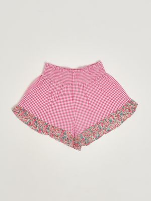 1. Girls' cotton shorts Fuchsia Gingham