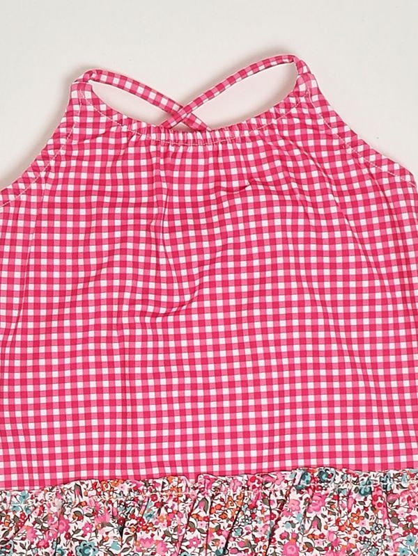 3. Badeanzug für Mädchen aus Stretchmaterial Fuchsiafarbenes Vichy-Karo Pesciolino Rosso inly06-patch