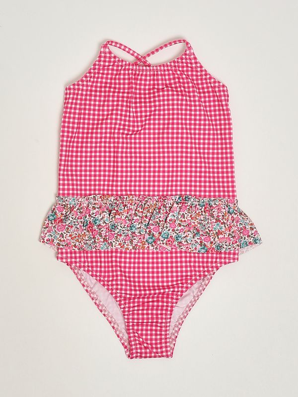 Traje de baño para niña de tejido elástico Vichy fucsia Pesciolino Rosso