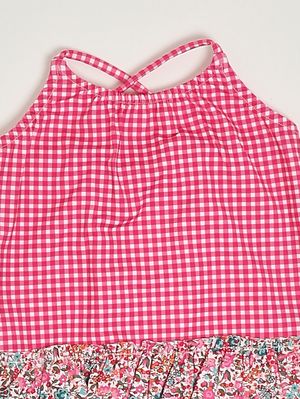 3. Badeanzug für Mädchen aus Stretchmaterial Fuchsiafarbenes Vichy-Karo