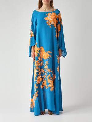 1. Damenkleid aus Viskose Blau-Orange