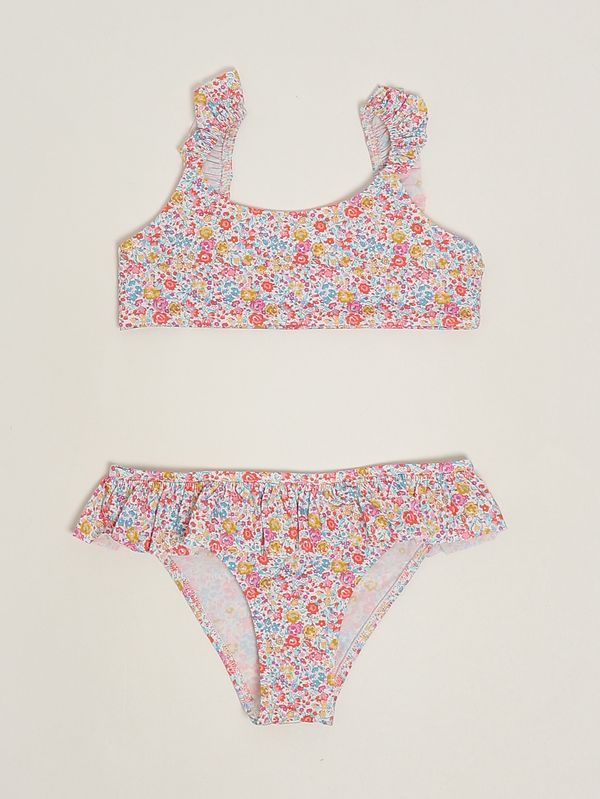 Bikini para niña de tejido elástico Liberty Amarillo Pesciolino Rosso
