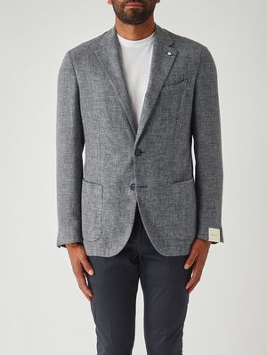 1. Men's wool and linen blend blazer Bluish-blue