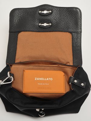 4. Women's Postina Baby Rimboccata Tokyo bag in nylon and leather Belgian Black