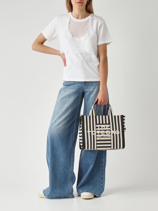 2. Damentasche The Tote Bag Medium aus Baumwollmischgewebe Creme-Blau Marine Marc Jacobs 2s6htt021h02